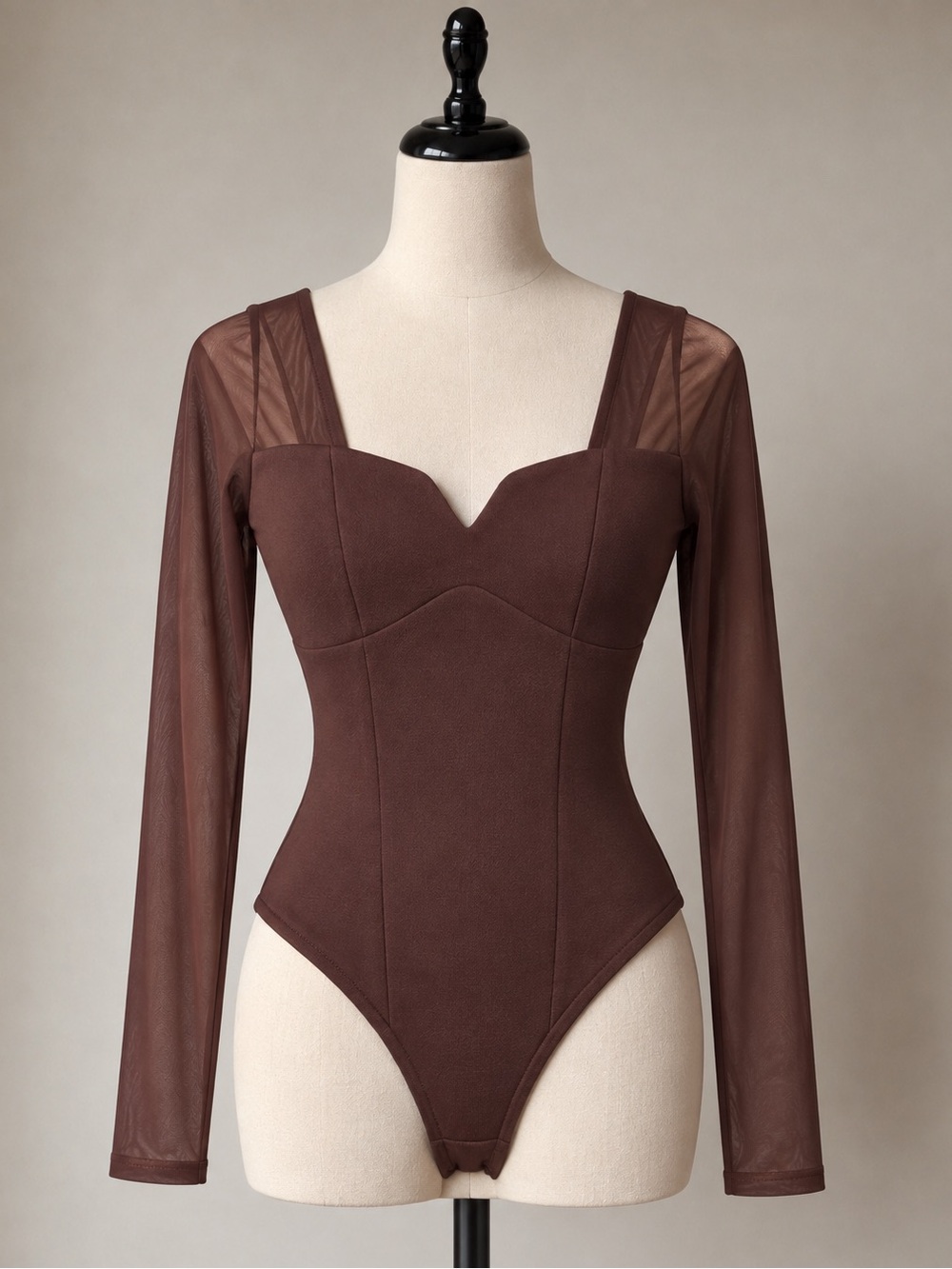 Abercrombie & Fitch Brown Corset Mesh Long Sleeve Bodysuit size S NWOT
